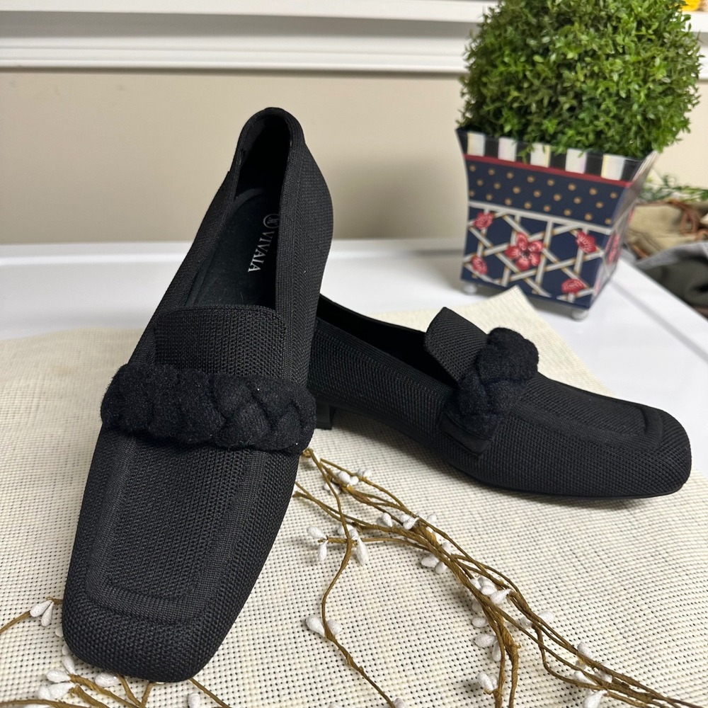VIVAIA Caitlin Square Toe Black Slip On Flats Loafers  Size US 10.5 Knit Textile